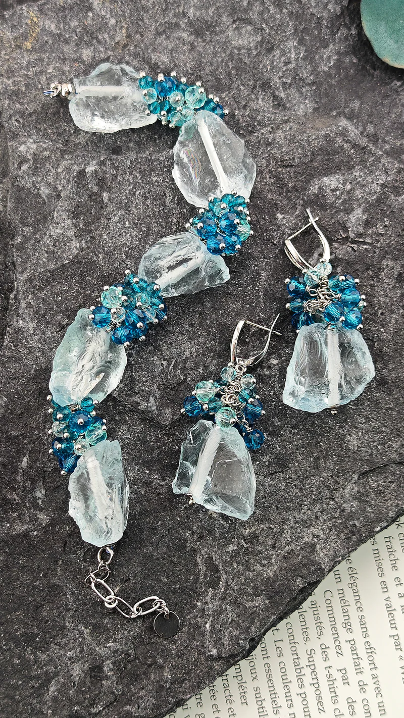 Браслет и серьги из аквакварца