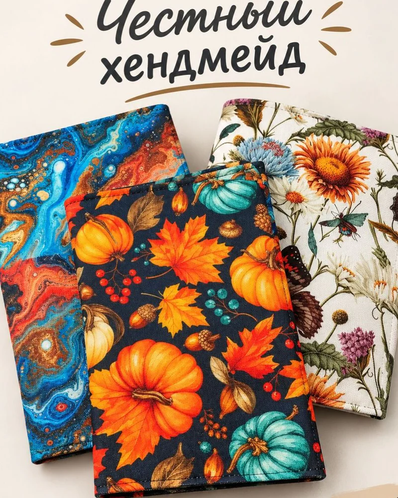 Тканевая обложка для книги A4 с принтом — A4, синий и золотой