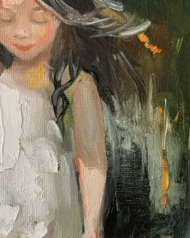 Девочка и её пёс. Картина маслом 20×30 см — 20×30 см