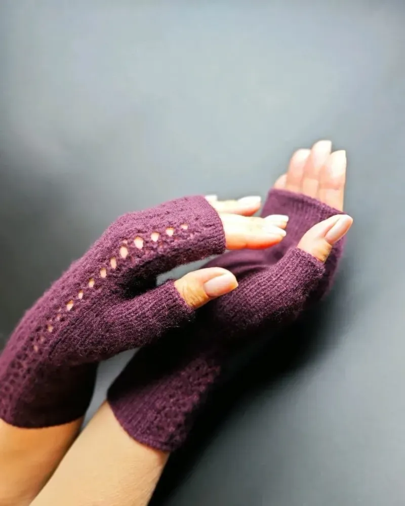 Митенки вязаные из кашемира — Сливовые 2 — Сливовые 2