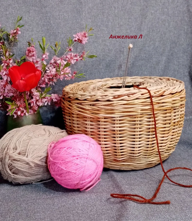 Корзина плетеная для вязания,для хранения,для клубков,для спиц