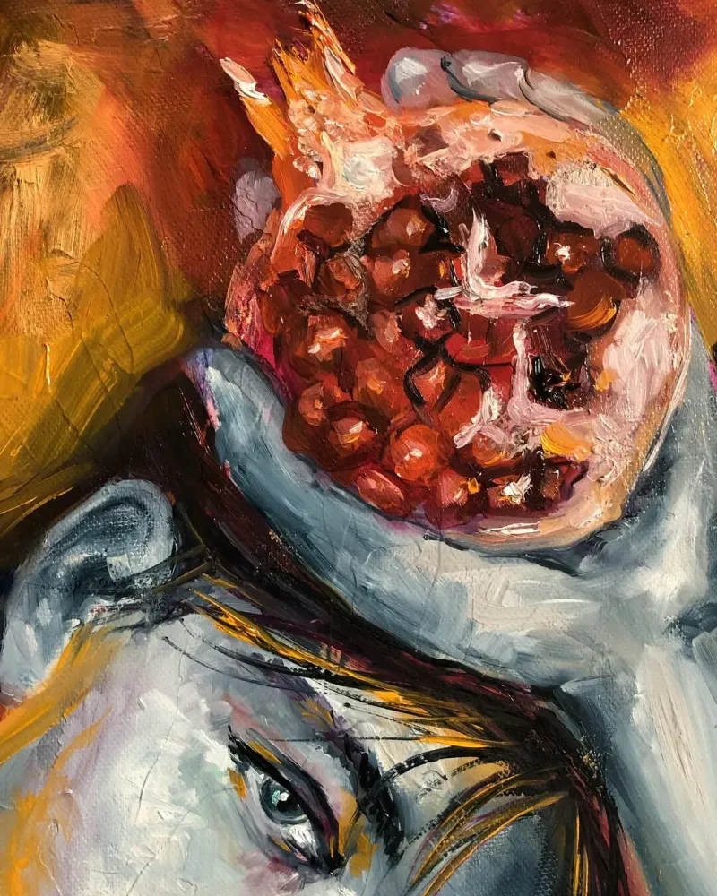 Девушка и гранат. Картина маслом 40×50 см — 40×50 см