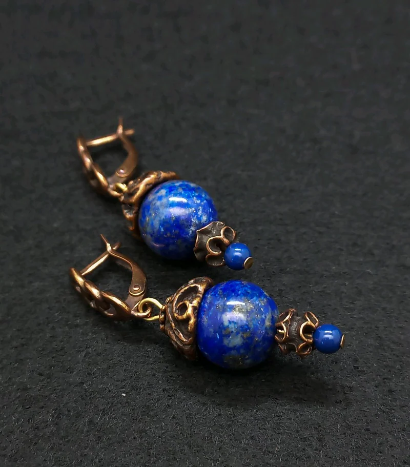 Серьги Зарина с лазуритом синий медь
