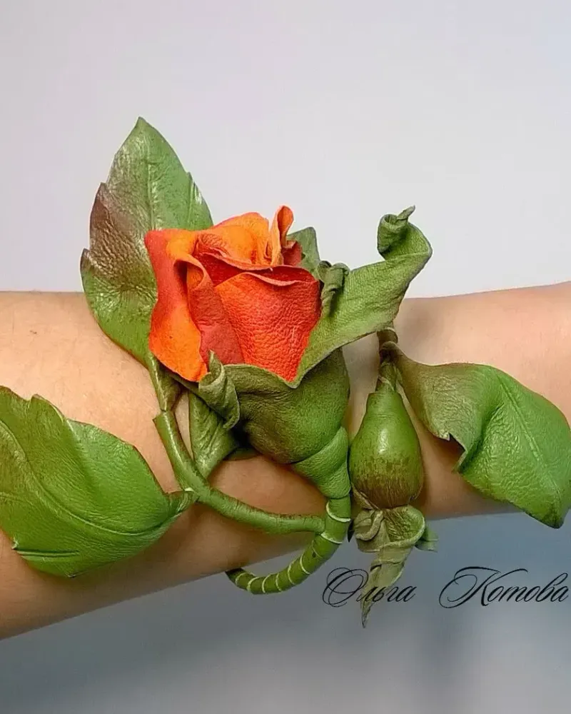Комплект украшений из кожи День розы Колье Браслет рыжие