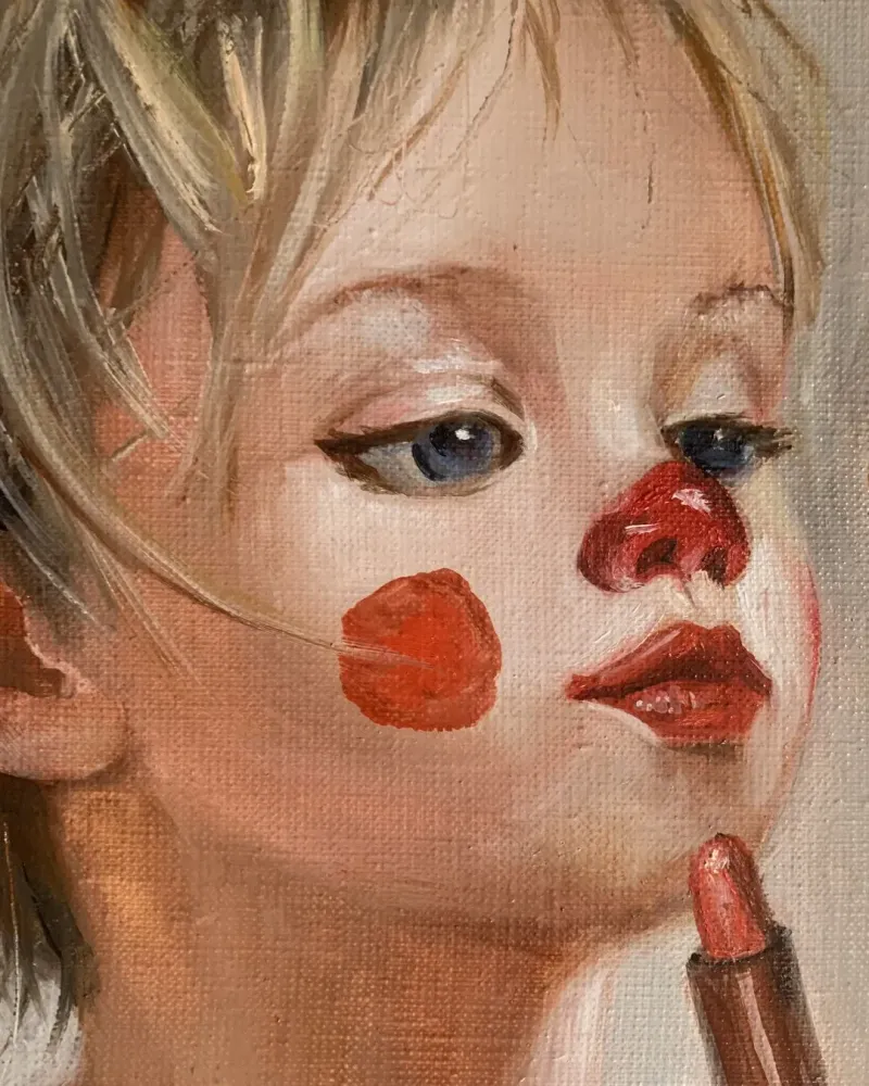 Портрет девочка с помадой. Картина маслом 40×50 см — 40×50 см