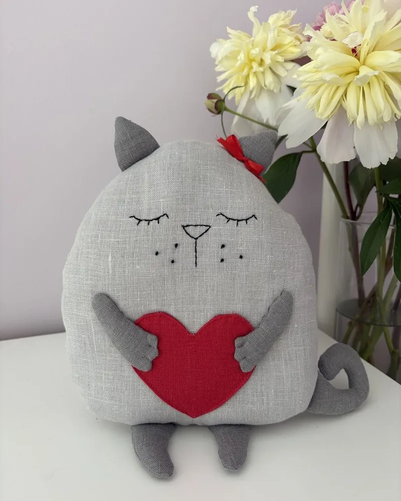 Льняной котик сплюшка (светло серый) — Льняной котик сплюшк