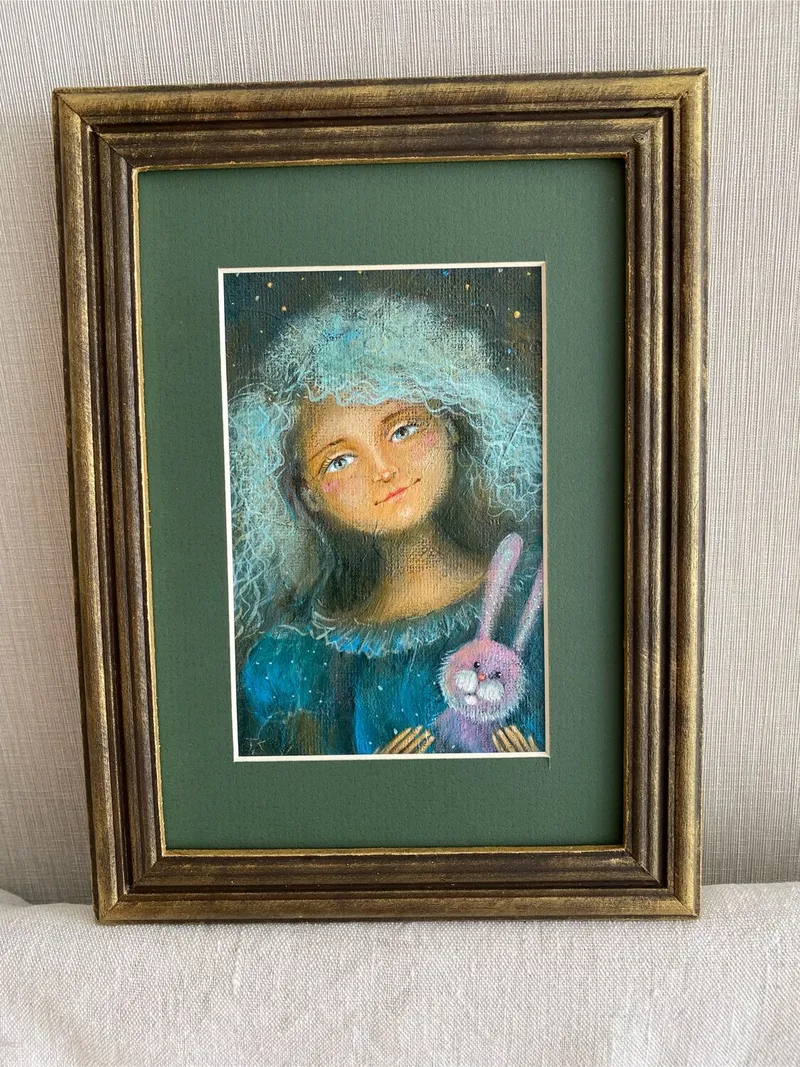 Картина «Зайка моя», акрил на бумаге, в раме 24×18 см