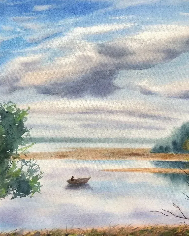 Просторы. Пейзаж акварелью — 40×60 см
