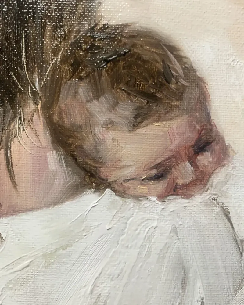 Мама с ребенком на руках. Картина маслом 20×20 см — 20×20 см