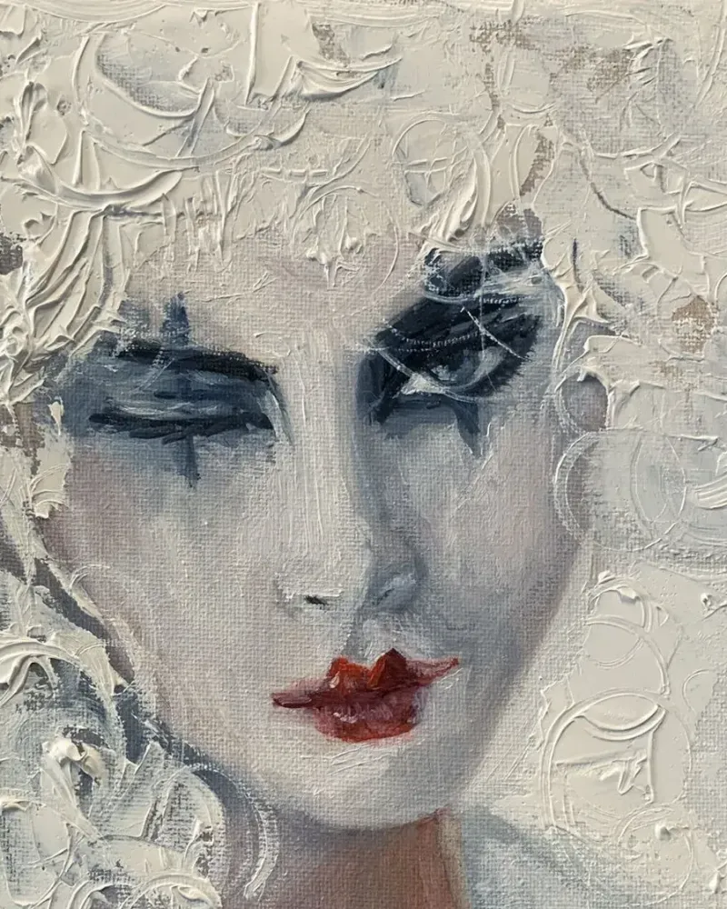 Девушка-клоун. Картина маслом 20×20 см — 20×20 см