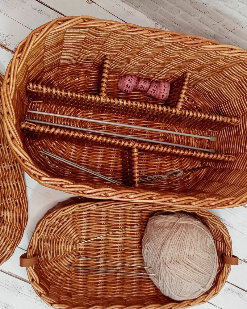 Корзина для вязания плетеная из бумажной лозы