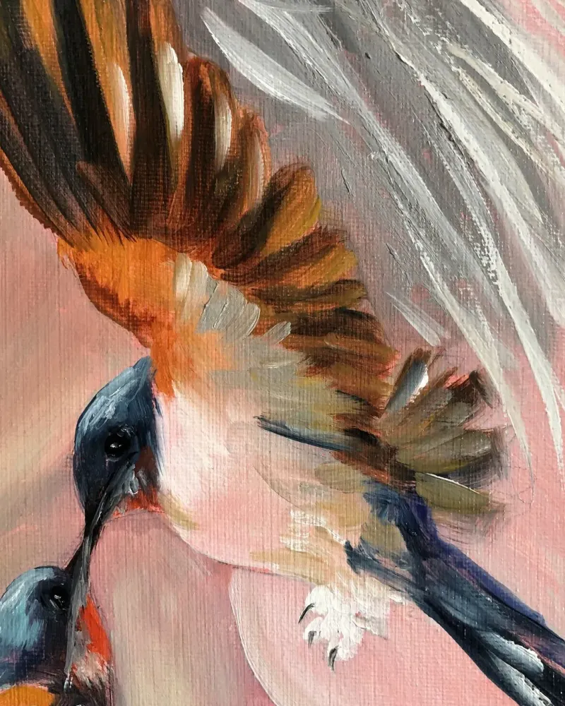 Девушка с птицами. Картина маслом 35×50 см — 35×50 см