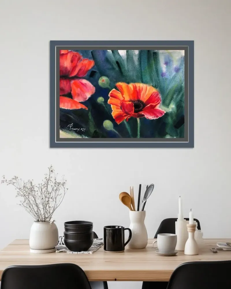Маки. Полевые цветы акварелью — 30×40 см