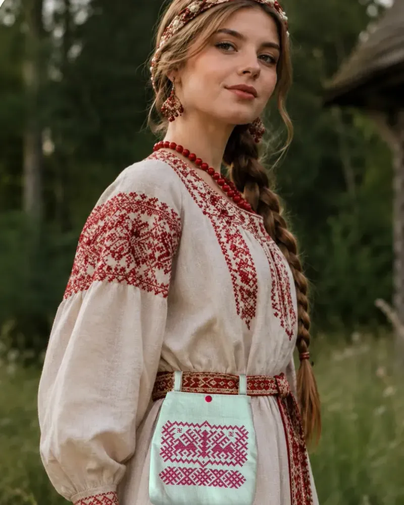 Поясная сумка «Лакомник» со славянской вышивкой — Обережный узор