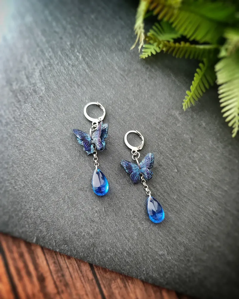 Серьги с бабочками — Фиолетовый