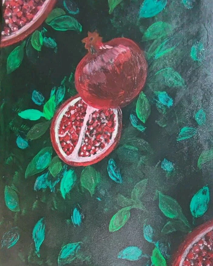 Картина «Гранаты в зелени», акрил, 30×40 см — 30×40 см
