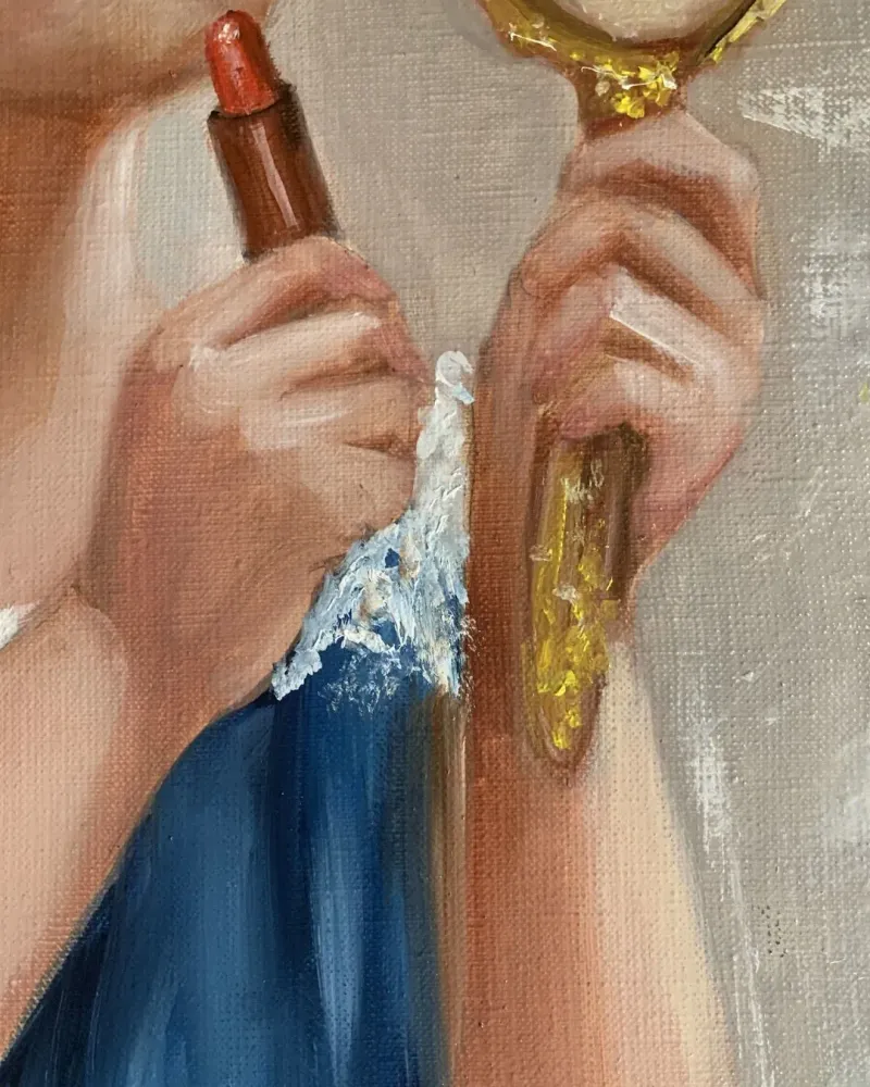 Портрет девочка с помадой. Картина маслом 40×50 см — 40×50 см