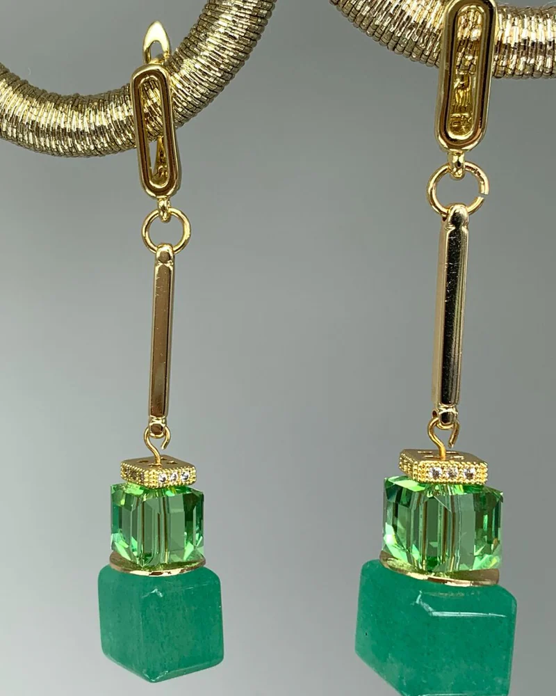 Серьги с зелёным авантюрином и кристаллами Swarovski