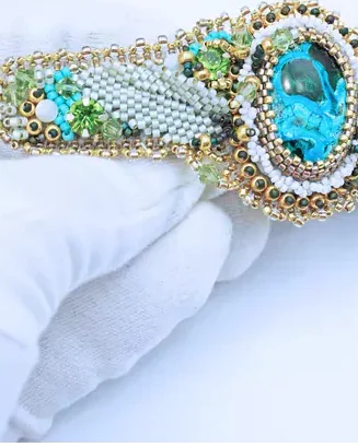 Заколка с хризоколлой и Swarovski ручной работы