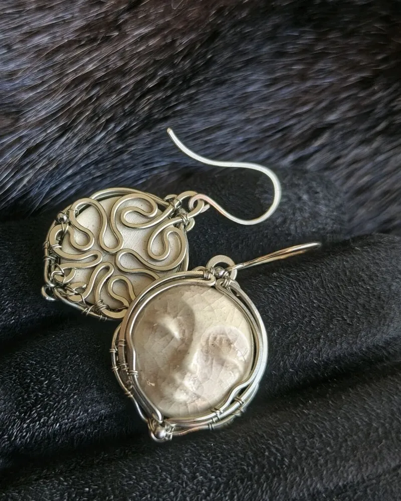 Серьги с керамическими лицами — Коричневый, Керамика 1