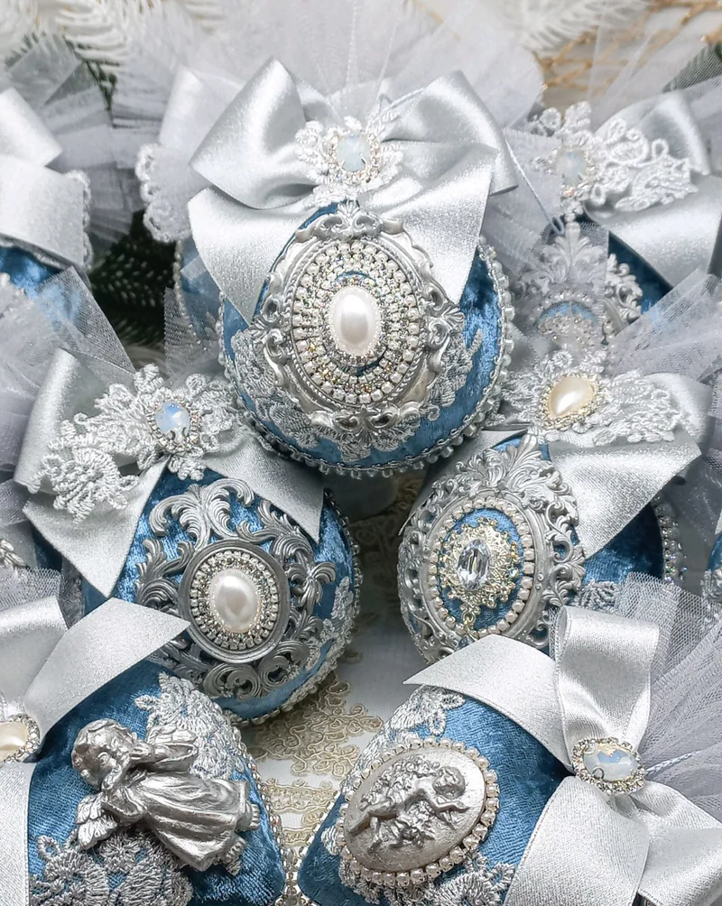 Ёлочные шары Лунное серебро синий голубой шары на елку