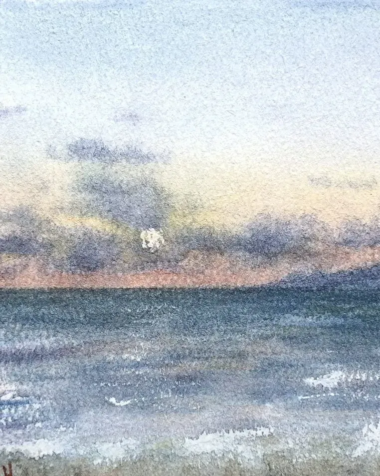 Морской закат. Акварель — 13×19 см