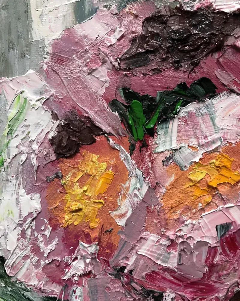 Букет пионов в вазе. Картина маслом 40×40 см — 40×40 см