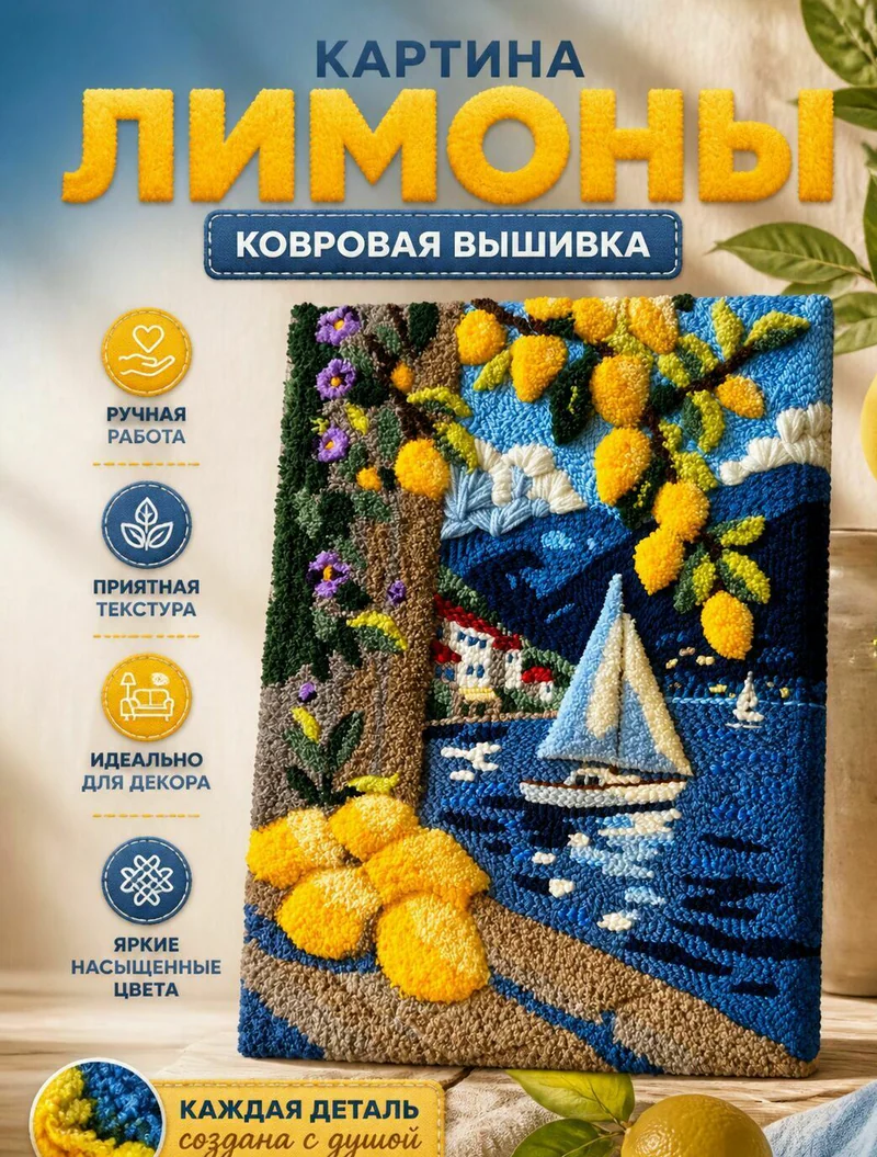 Синяя текстильная картина «Лимоны»