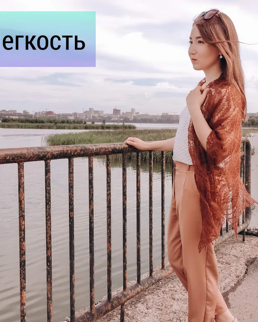 Шаль ажурная паутинка шоколад каштан кофейная