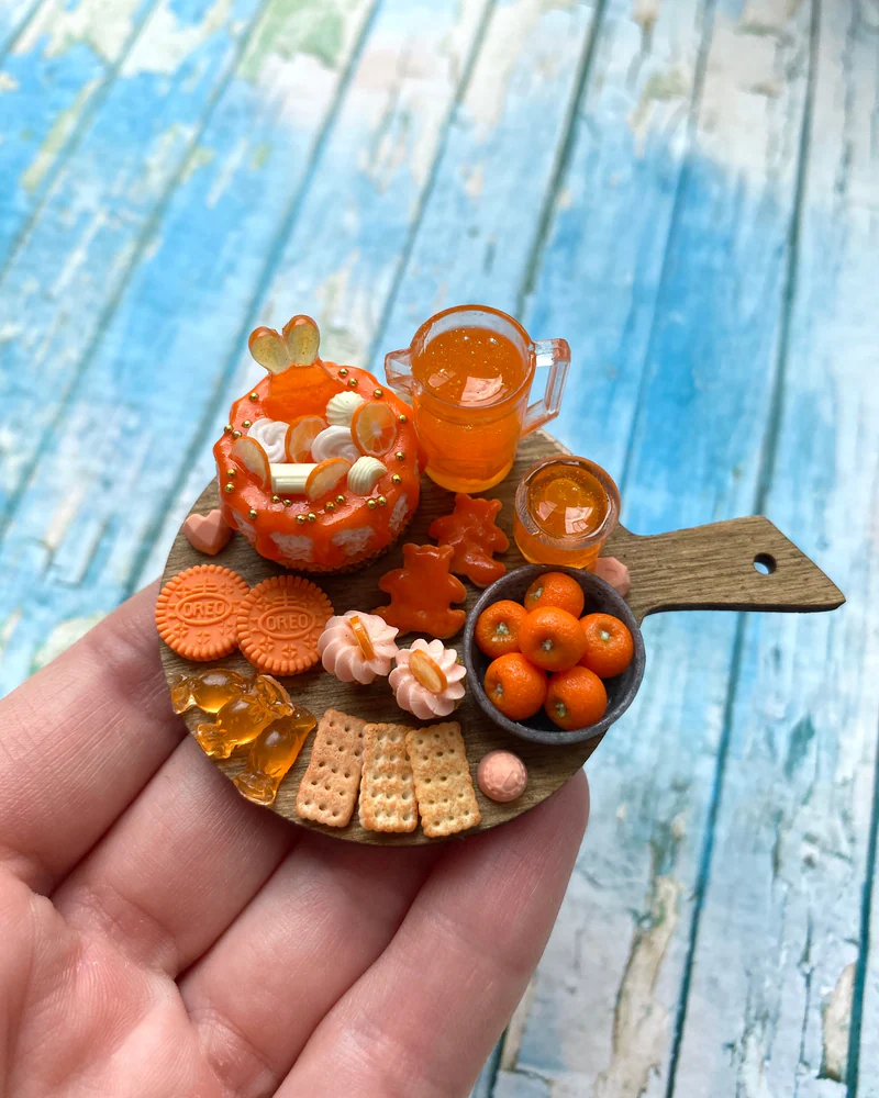 Кукольная Миниатюра «Апельсиновый пикник с мандаринками» 🍊