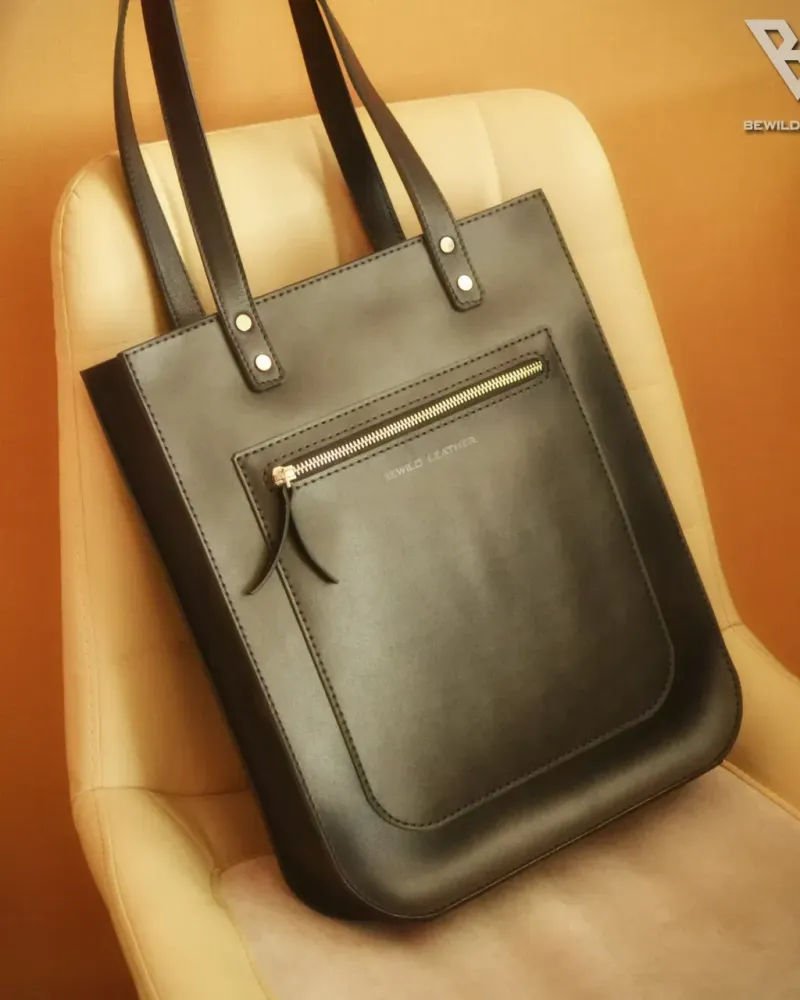 Сумка-шоппер из натуральной кожи — Сумка - шоппер, тоут бэг, tote bag чёрна