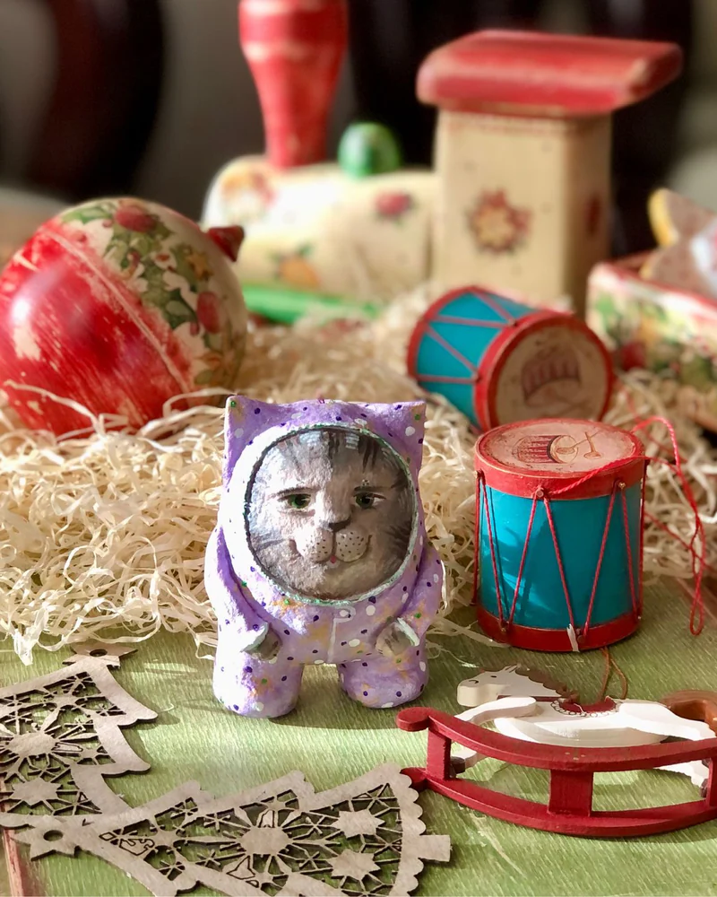 Елочные игрушки Котик ватная игрушка на елку