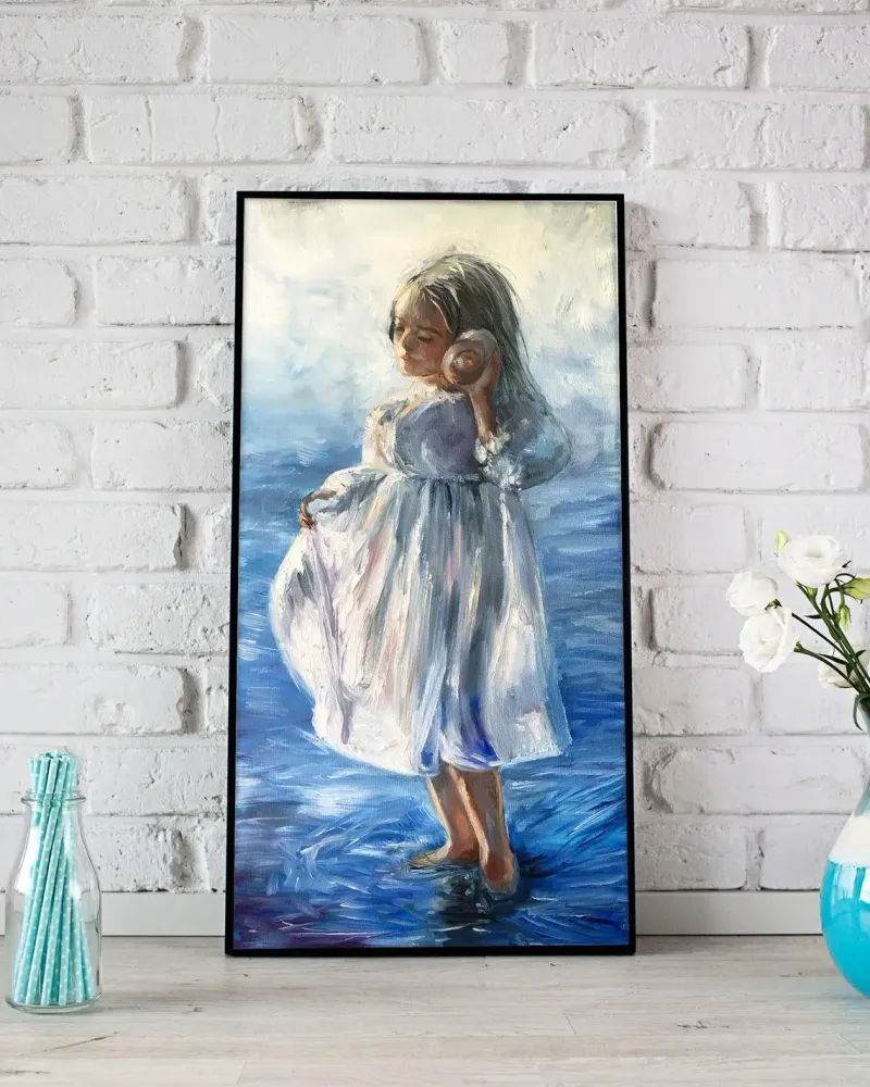 Девочка и море. Картина маслом 30×60 см — 30×60 см