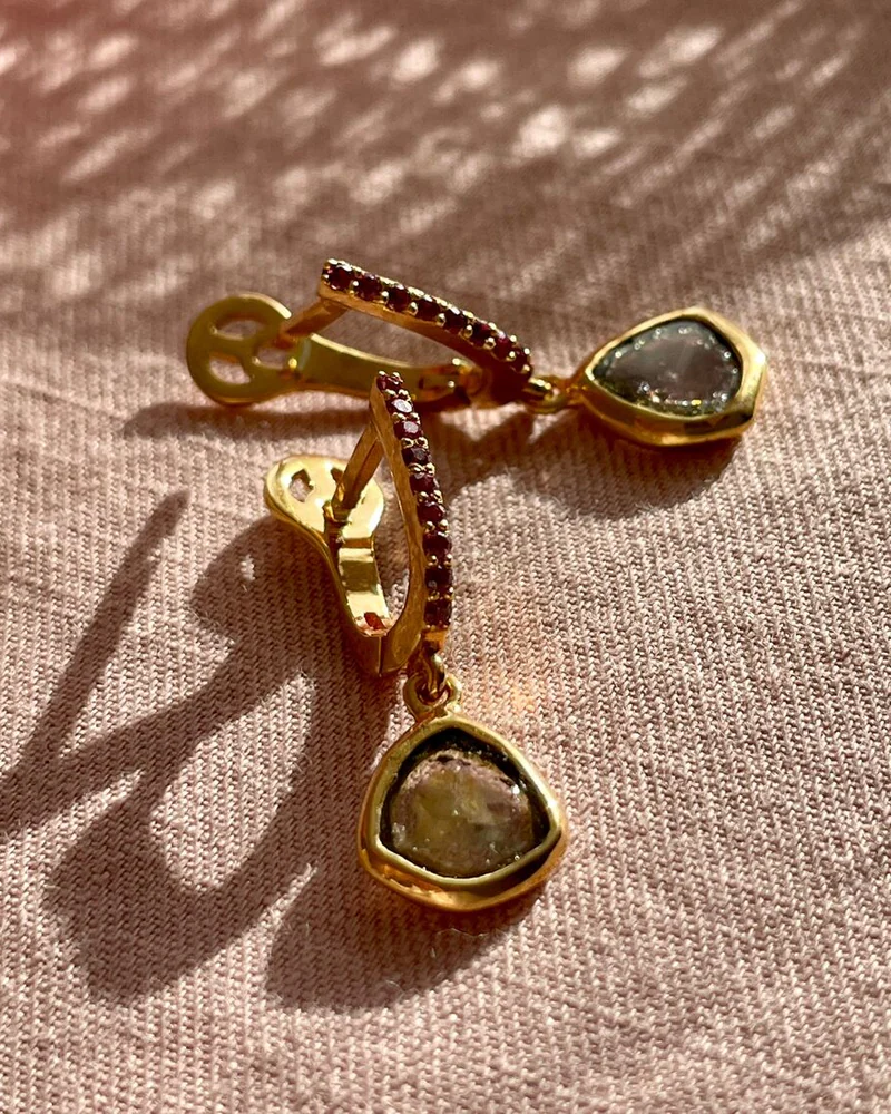 Серёжки из серебра со срезами турмалина