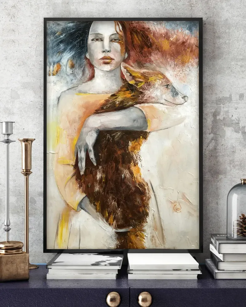 Девушка и лиса. Картина маслом 40×60 см — 40×60 см