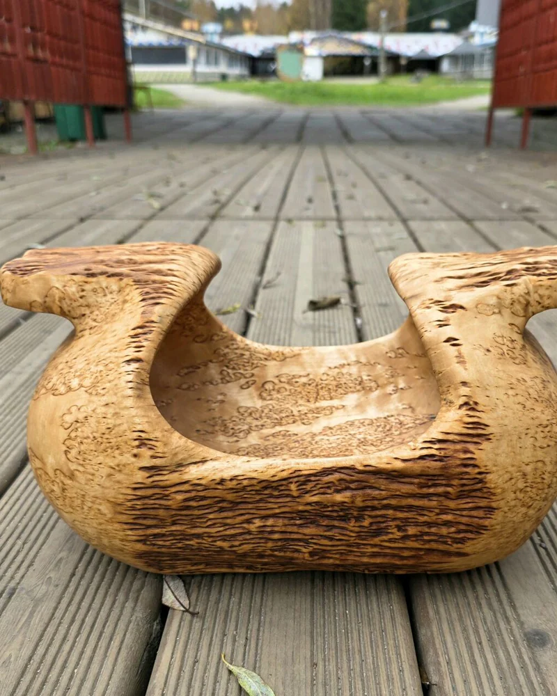 Ваза-ладья. Карельская берёза