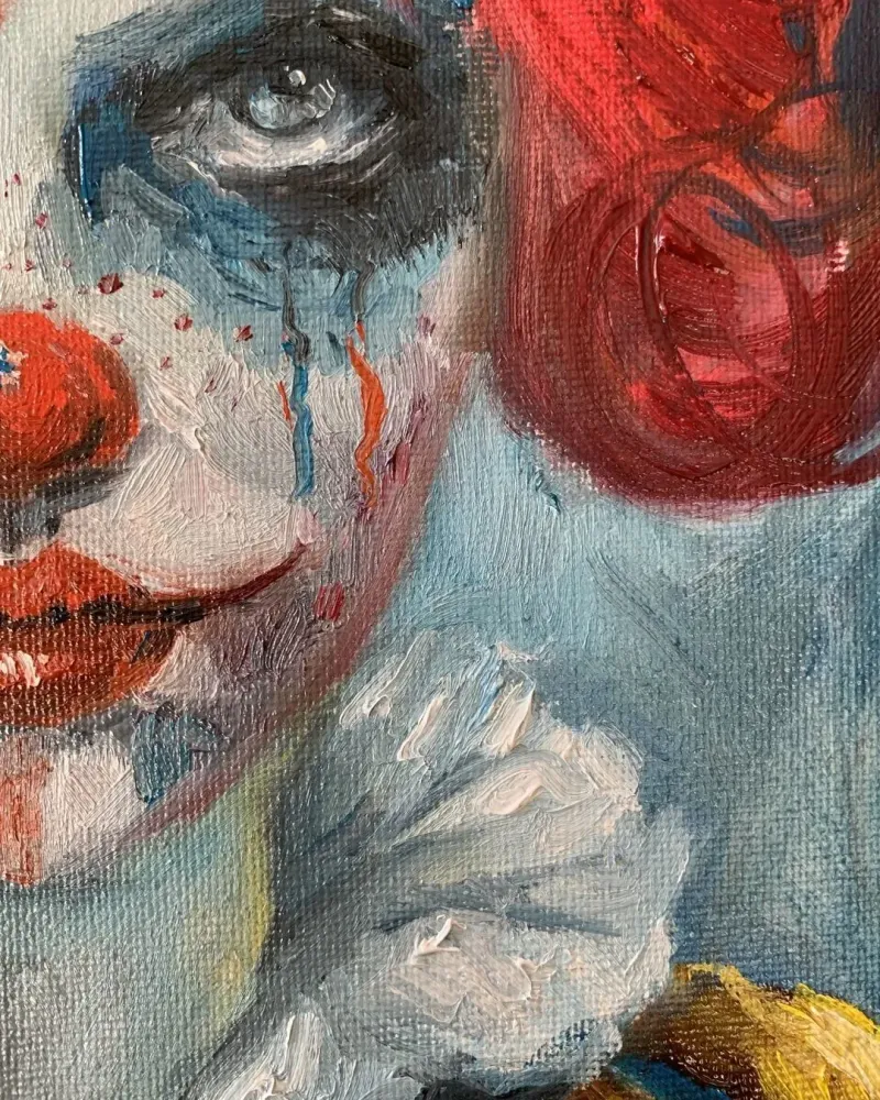 Девочка клоун. Картина маслом 20×20 см — 20×20 см