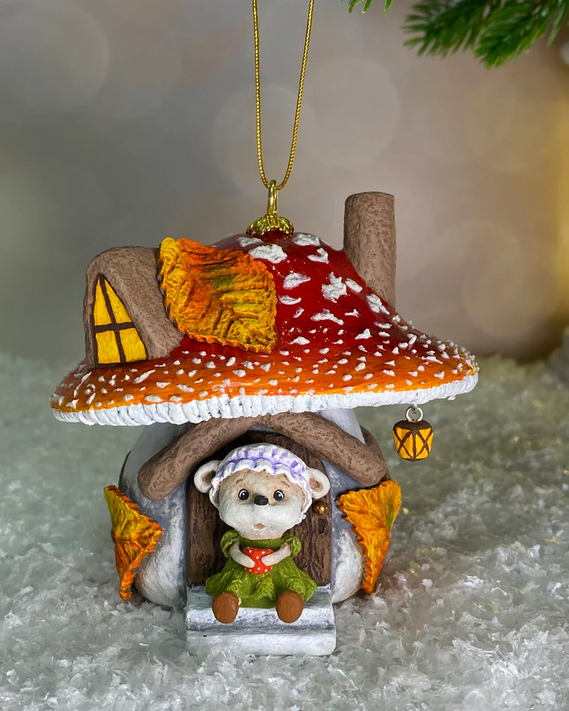 Ёлочная игрушка «Мухомор с мышкой»