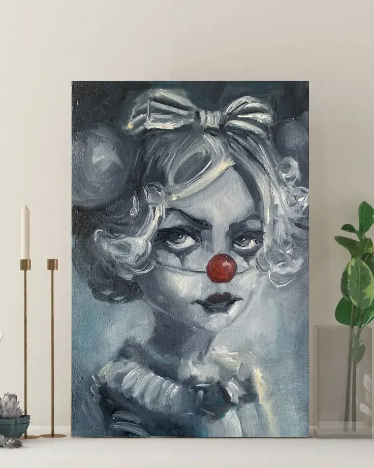 Девочка-клоун. Картина маслом 20×30 см — 20×30 см