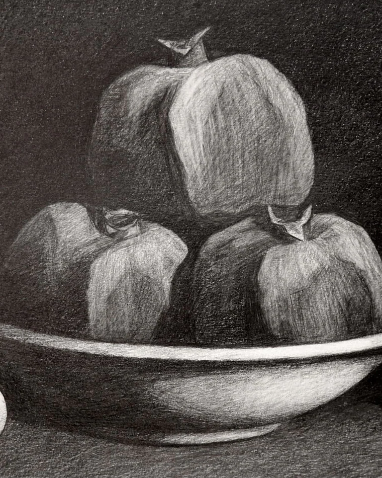 Натюрморт с гранатами и куском амфоры. 75х100 см. Графика