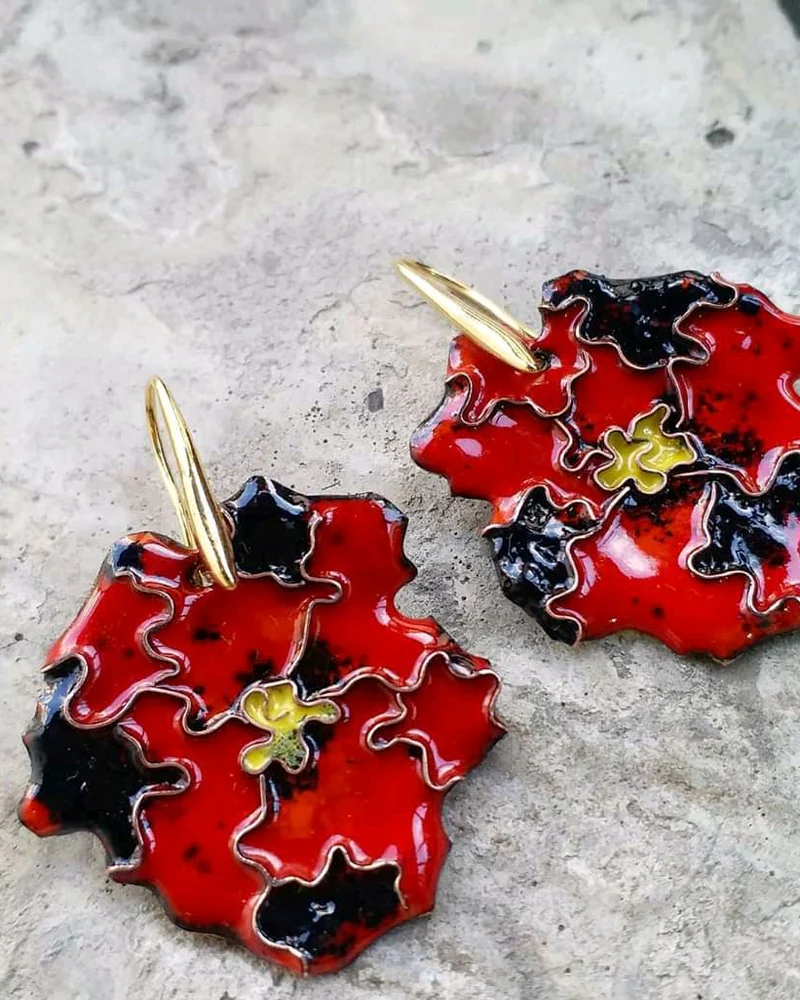 Авторские серьги "Маки".Горячая эмаль