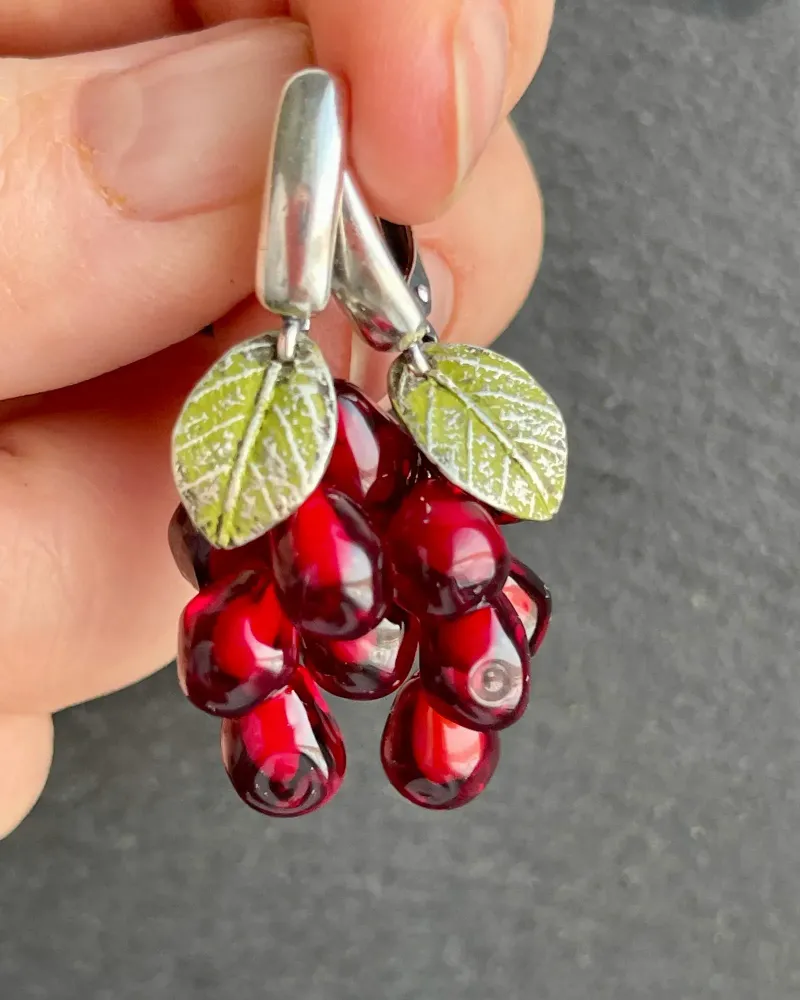 Серьги «Гранат» из стекла — Винный гранат