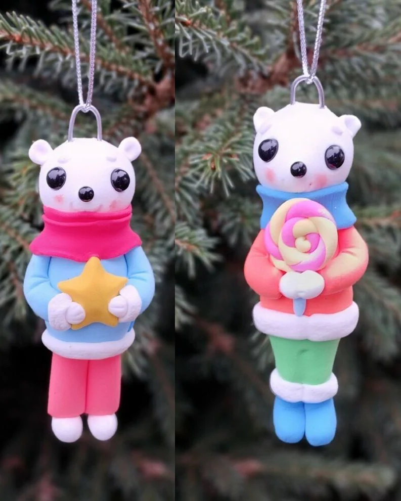 Ёлочная игрушка «Белый мишка» — С конфетой