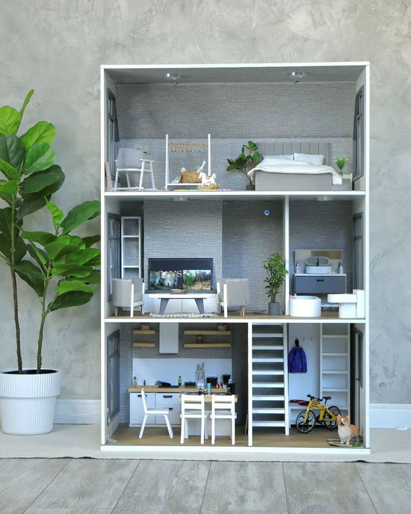 Кукольный домик с мебелью и светом, высота 110 см