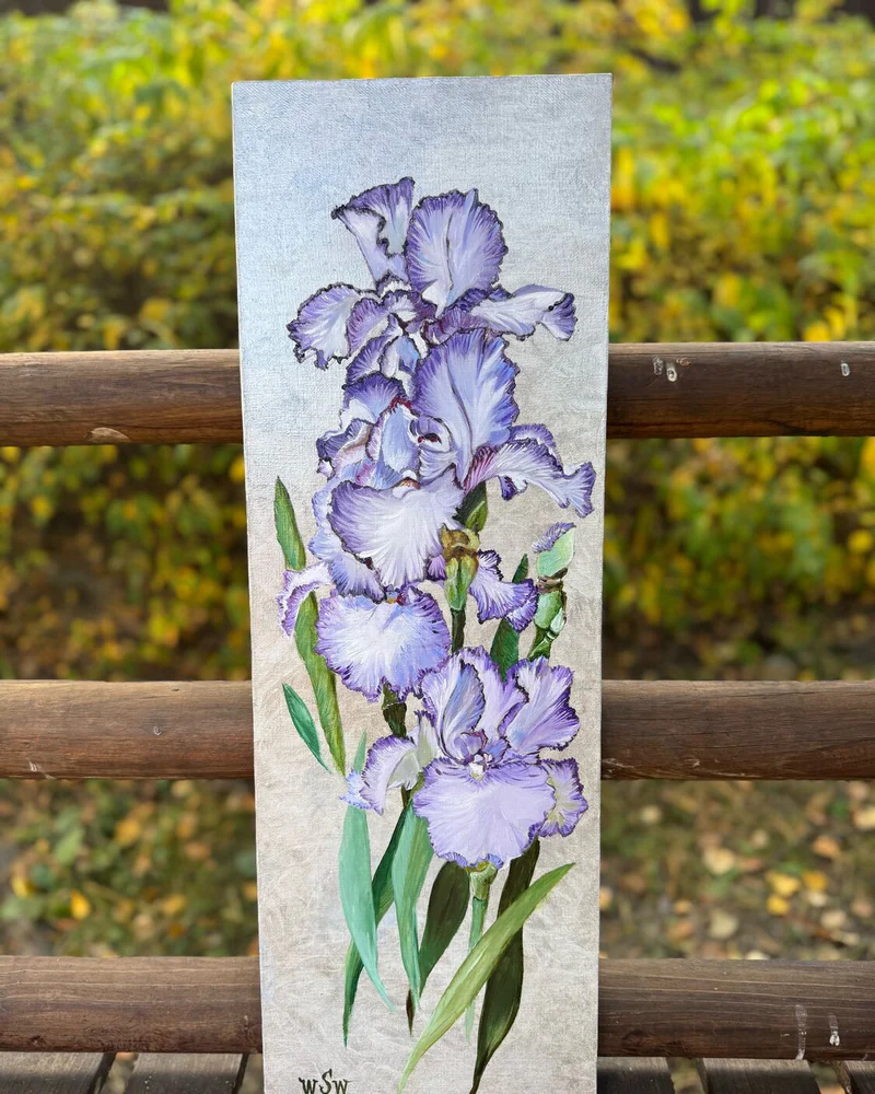 Картина маслом Ирисы 20×60 см — Оригинал
