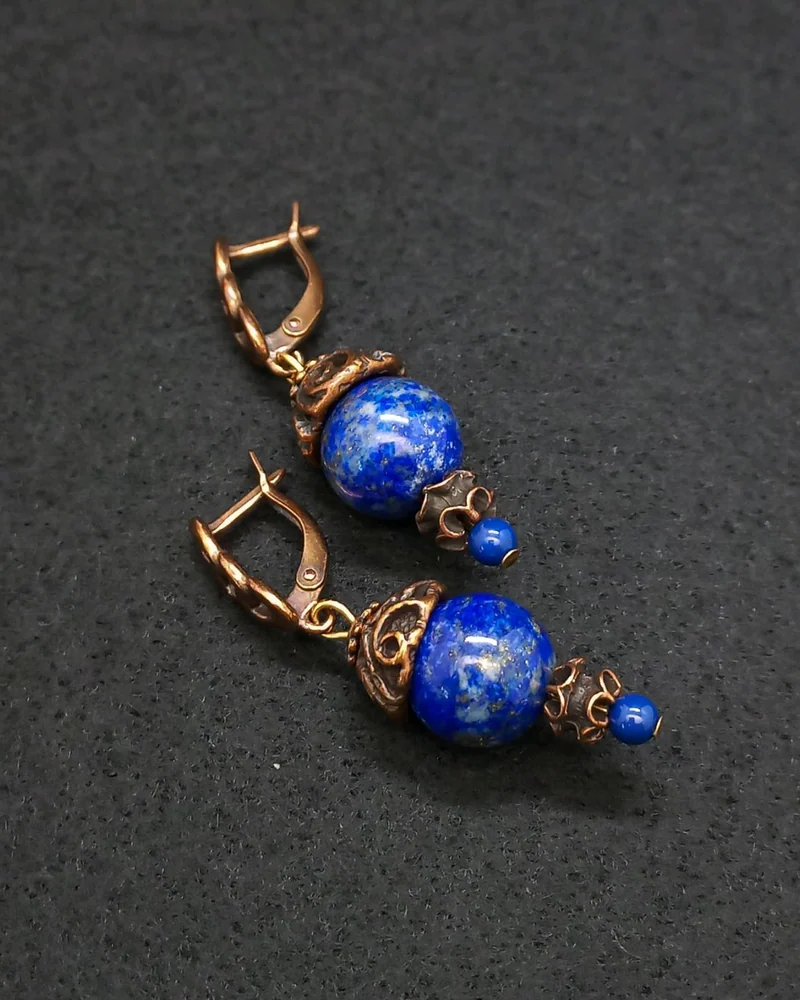 Серьги Зарина с лазуритом синий медь