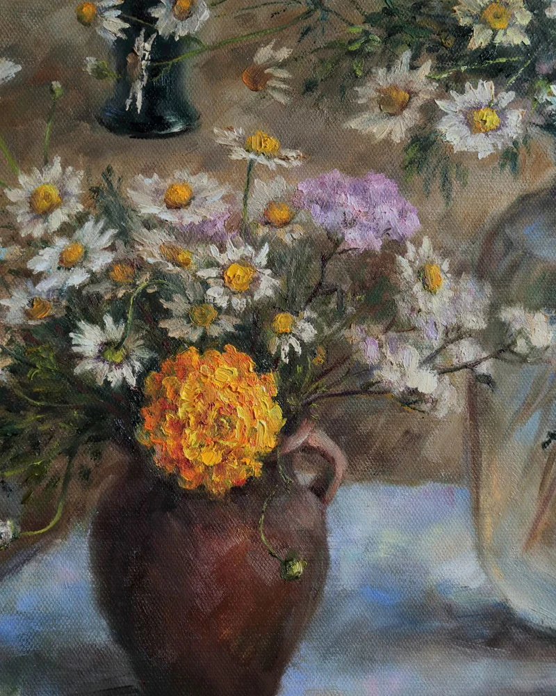 Натюрморт с уточками. Большая картина маслом вертикальная