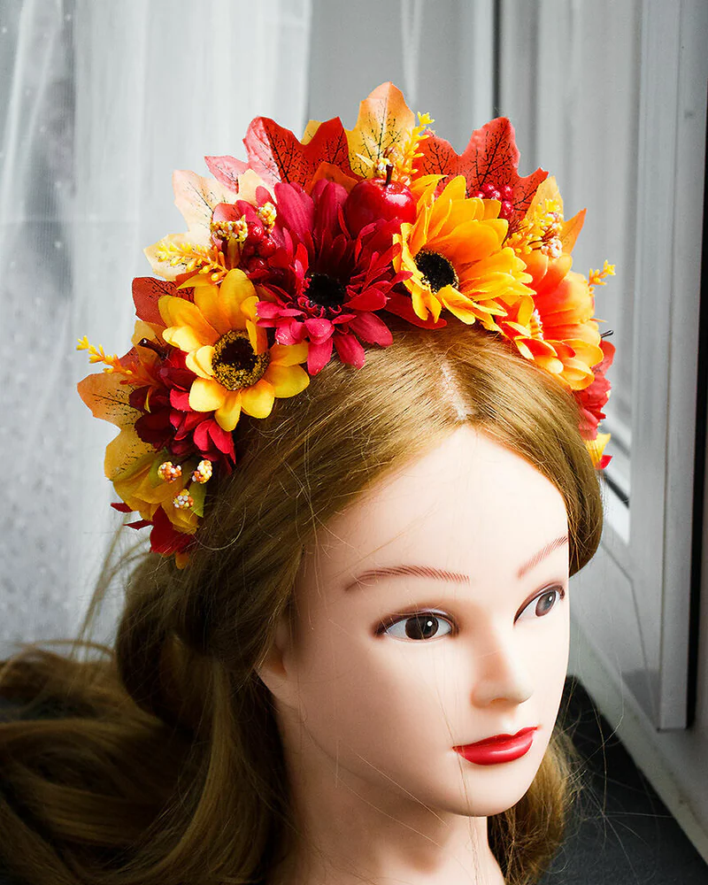 Осенний ягодный ободок с кленовыми листьями подсолнухами — Жёлтый