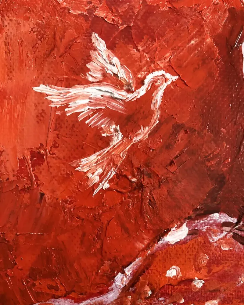 Девушка и птичка. Картина маслом 20×20 см — 20×20 см