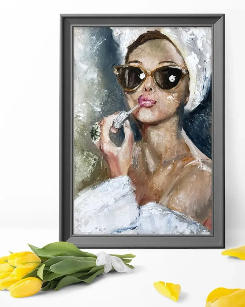 Девушка с помадой. Картина маслом 20×30 см — 20×30 см